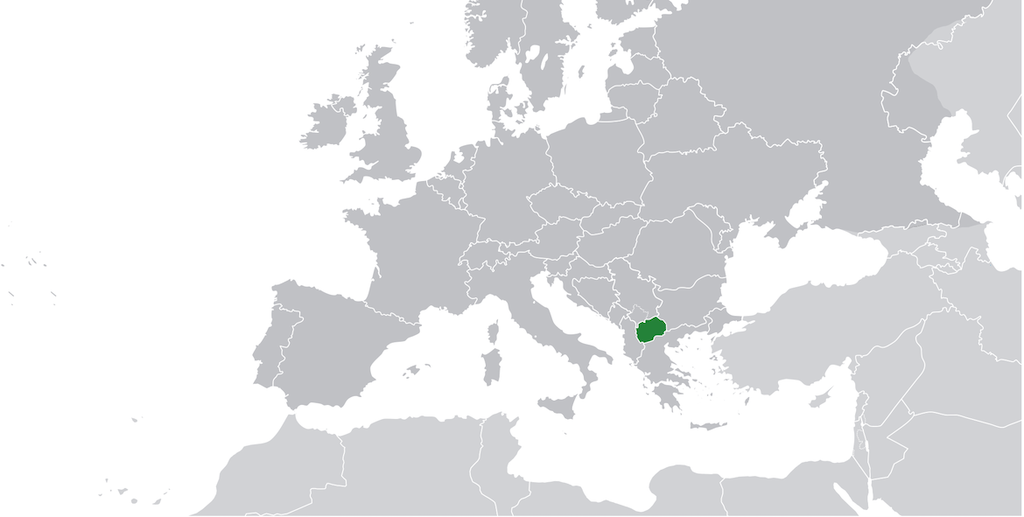 Map showing location of North Macedonia