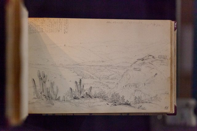 Conrad Martens’ sketch-book from the Beagle voyage. This page shows Almendrals, Valparaiso.