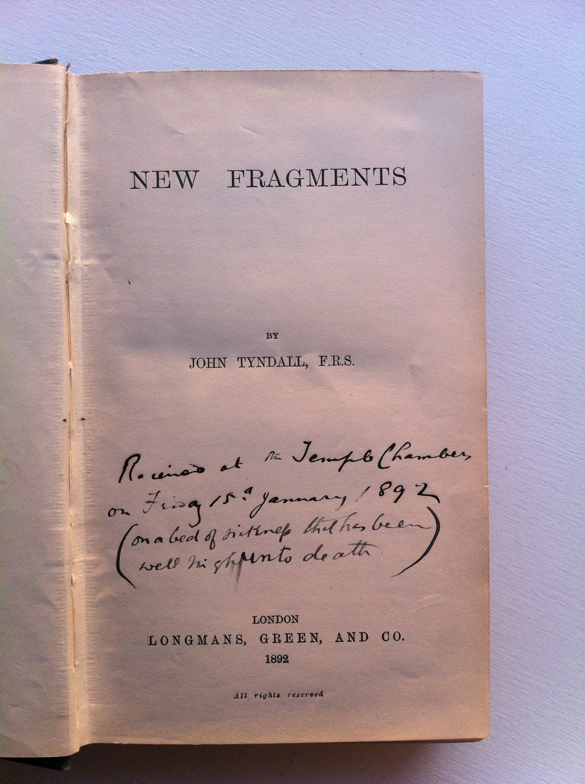 John Tyndall's ‘New Fragments’.